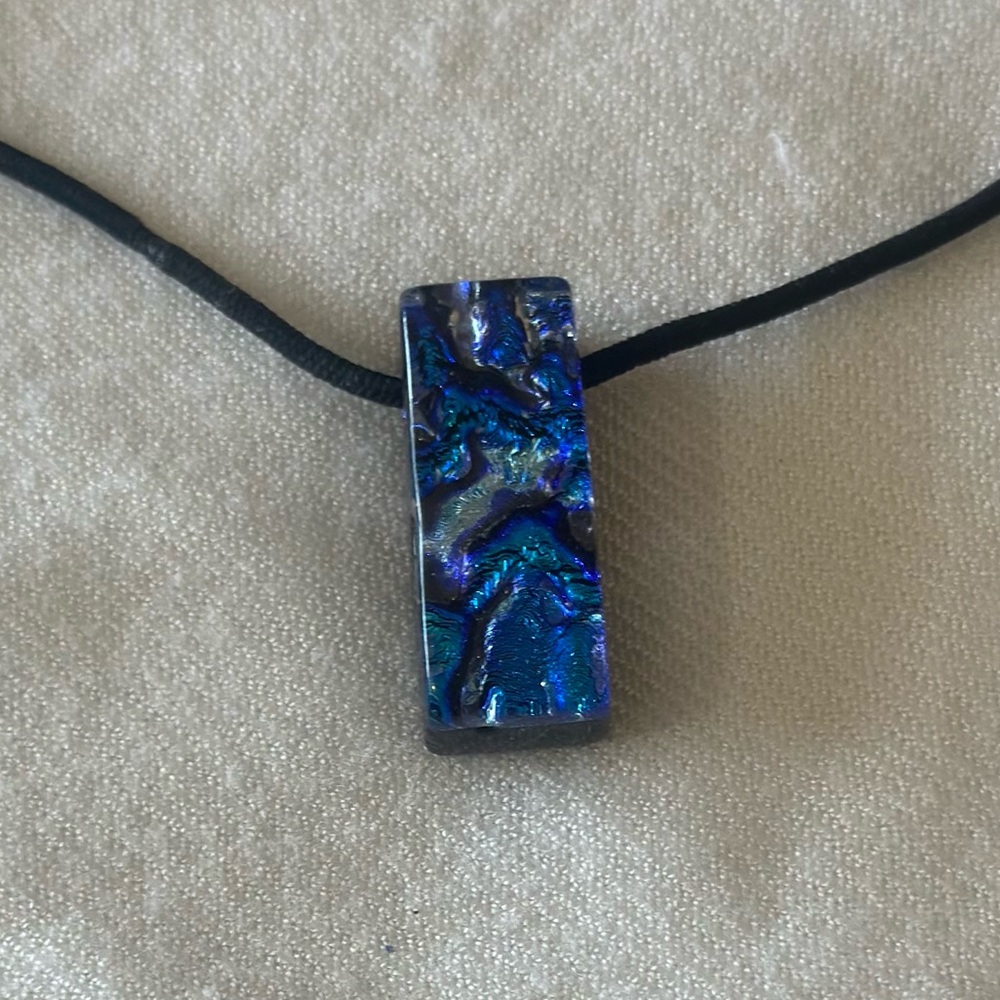 Dichroic glass Blue and Silver Pendant